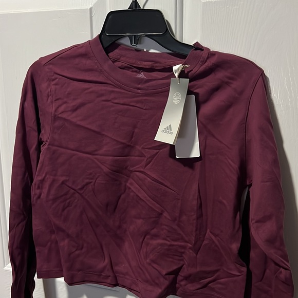 adidas Women's Long Sleeve Tee - Burgundy - Picture 3 of 4